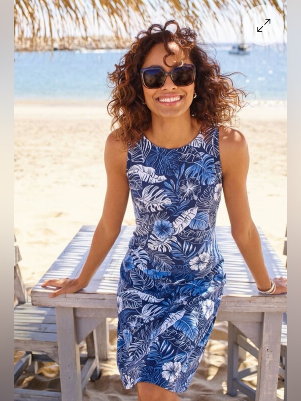 TALBOTS NANTUCKET SLUB SHIFT DRESS - HIBISCUS PALMS SIZE XS